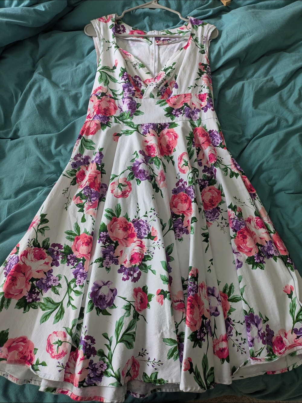 Retro Swing Fit&Flare Midi Dress Floral Romantic Garden Party Belle Poque Size L - Picture 2 of 12